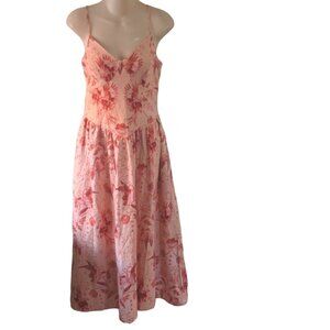 House of Harlow Linen Blend Smocked Detail Corset Midi Dress S
